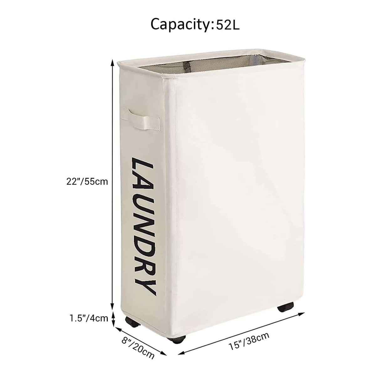 52L Large Slim Rolling On Wheels Laundry Hamper Tall Dirty Clothes Storage Basket Standable Corner Handy Bin Hamper Basket 15×8×22  (22 Inches Printed Beige)