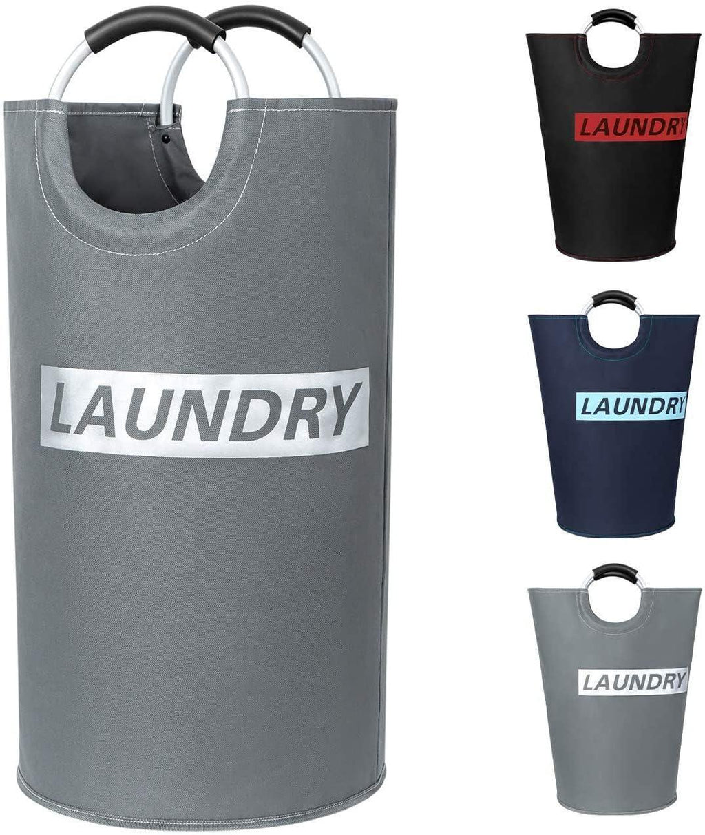 82L Large Laundry Basket Collapsible Fabric Hamper Foldable Laundry Bag With Handles Waterproof Washing Clothes Bin Bag Dirty Cloth Storage (Grey and Silver L)
