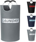 82L Large Laundry Basket Collapsible Fabric Hamper Foldable Laundry Bag With Handles Waterproof Washing Clothes Bin Bag Dirty Cloth Storage (Grey and Silver L)
