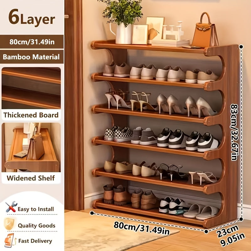 6-Layer Foldable Bamboo Shoe Rack
