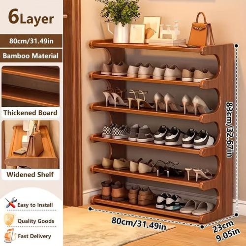6-Layer Foldable Bamboo Shoe Rack