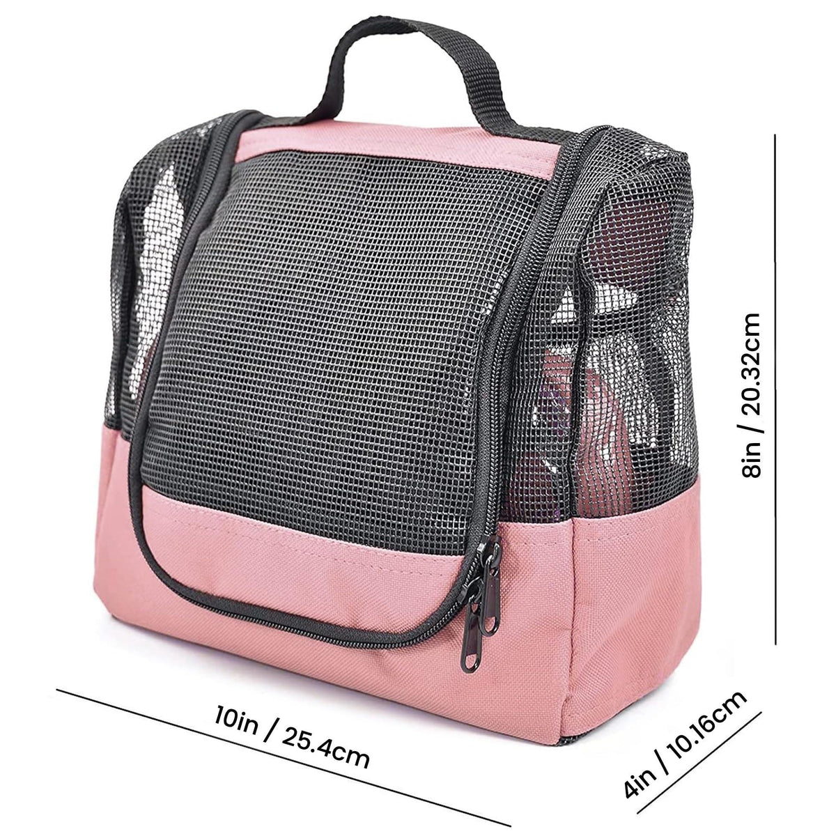 The Fine Living Co. USA Portable Hanging Shower Caddy Organizer with 1 Free Toiletries Case Quick Dry Mesh Shower Caddy Tote Bag Included 1 Metal Hook Perfect for Dorm Camp Travel Gym Pink