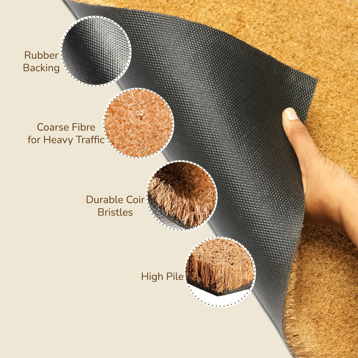 Pack of 2 Welcome Natural Coir Doormats Non Slip PVC Backing Indoor Outdoor Use for Home Office Patio & Entryway Decor Beige 30 x17