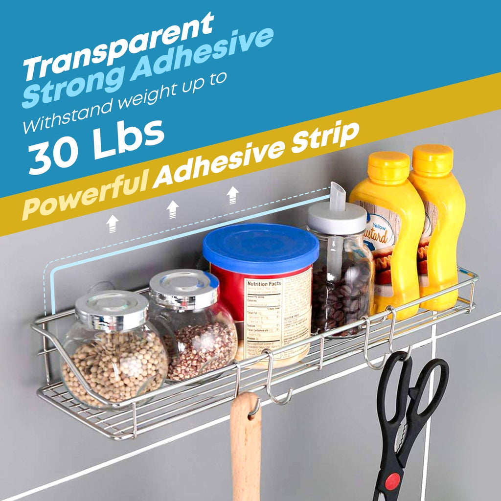 Adhesive Shower Caddy Shower Shelf Organizer for Bathroom Organization with Hooks SUS304 Stainless Steel 2 Pack (Silver)