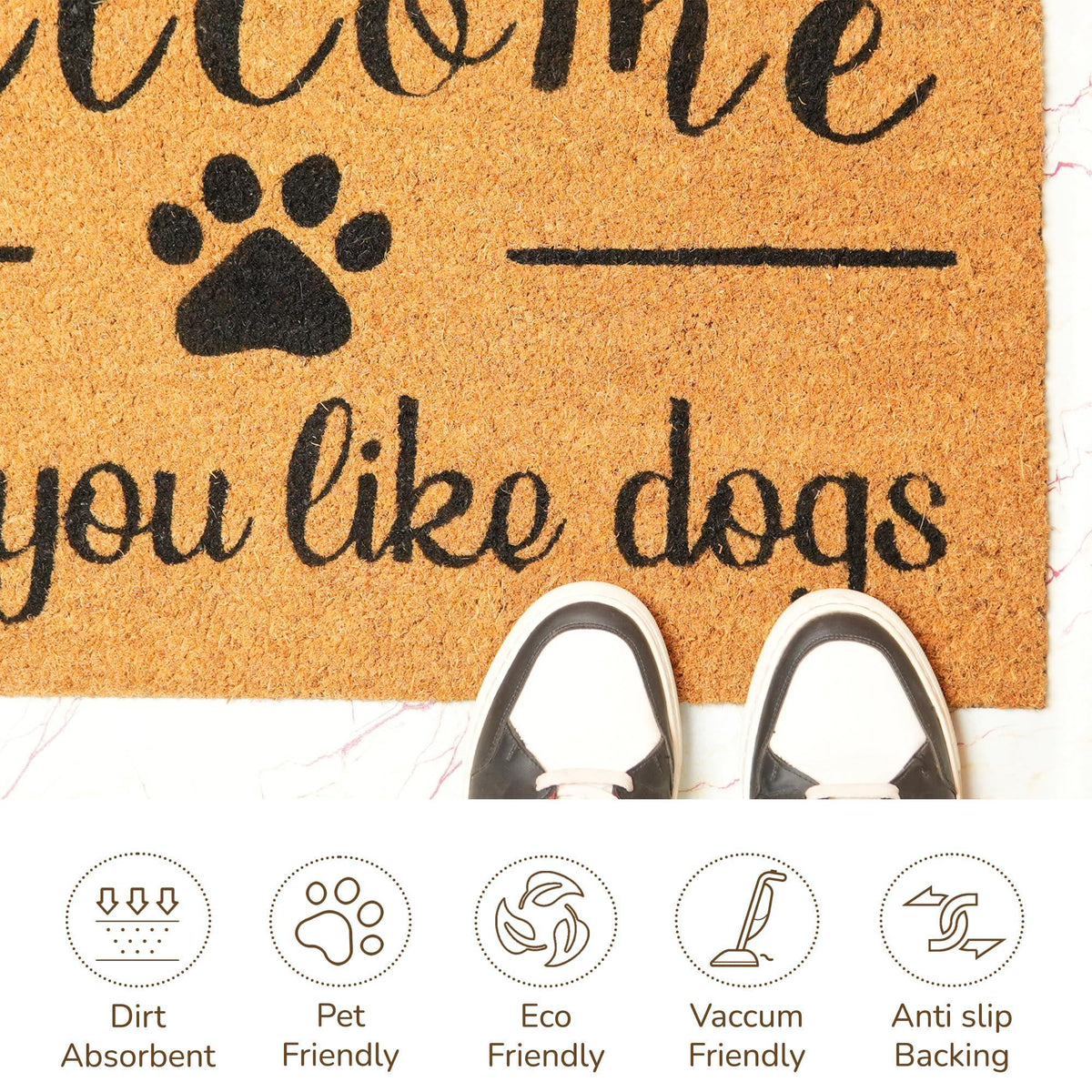 Coir Doormat Front Door Mat with Non Slip PVC Backing Printed Indoor Outdoor Mats for Home & Office Entrance Mats with Hope You Like Dogs Print 30”x17” Beige & Black