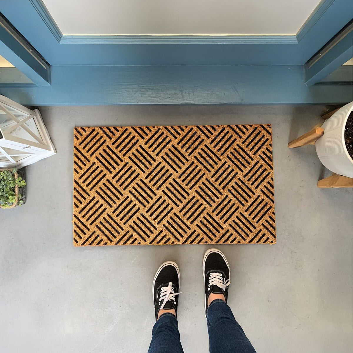 Welcome Doormats Natural Coco Coir Mats with Non Slip PVC Backing Indoor Outdoor Mats for Home & Office Floor Rugs for Door Decor Geometric Porch Rug with Black Diamond Pattern 30 x17