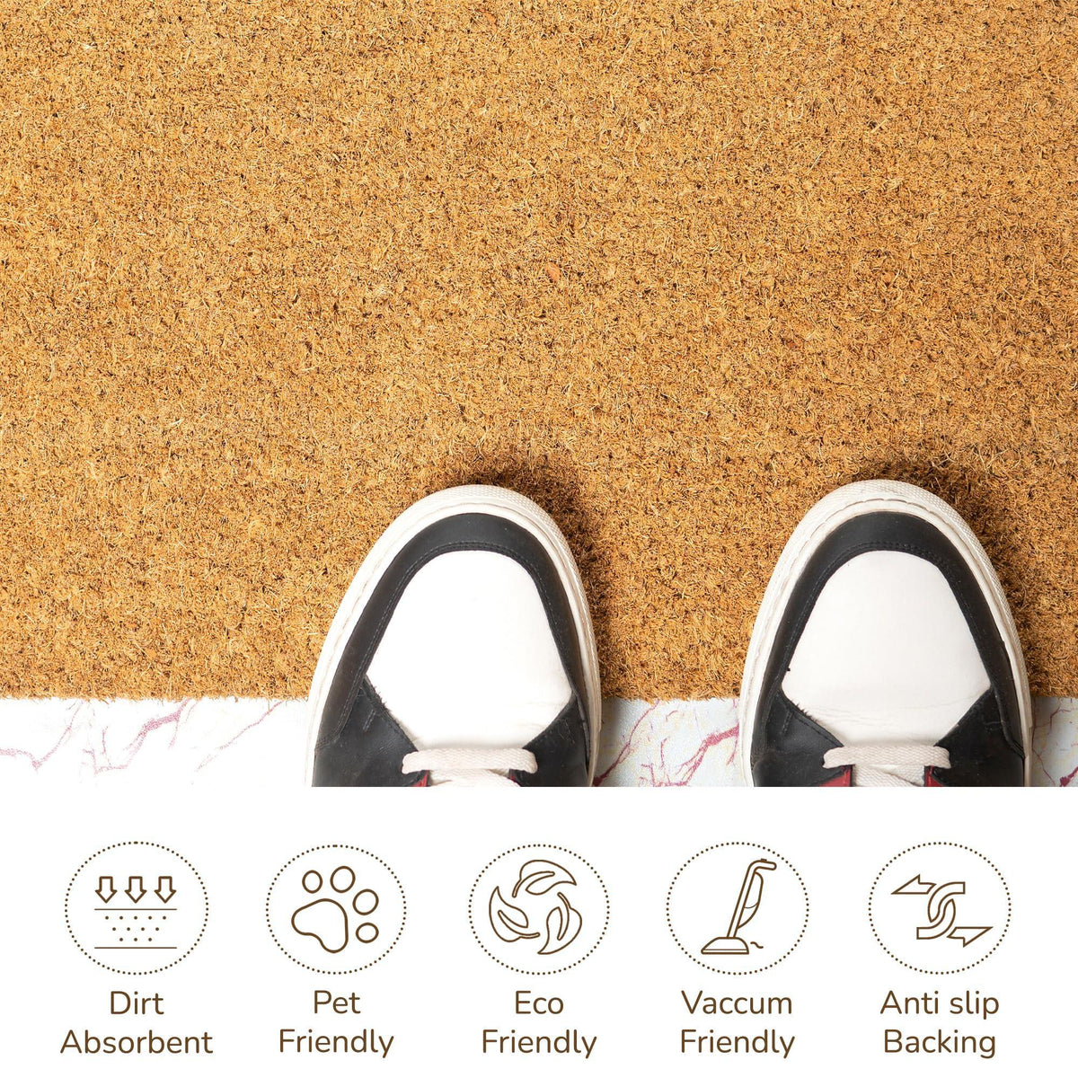 Welcome Doormats Natural Coco Coir Mats with Non Slip PVC Backing Indoor Outdoor Mats for Home & Office Floor Mats for Door Decor Patio Decor Plain Entry Mat Beige 30 x17