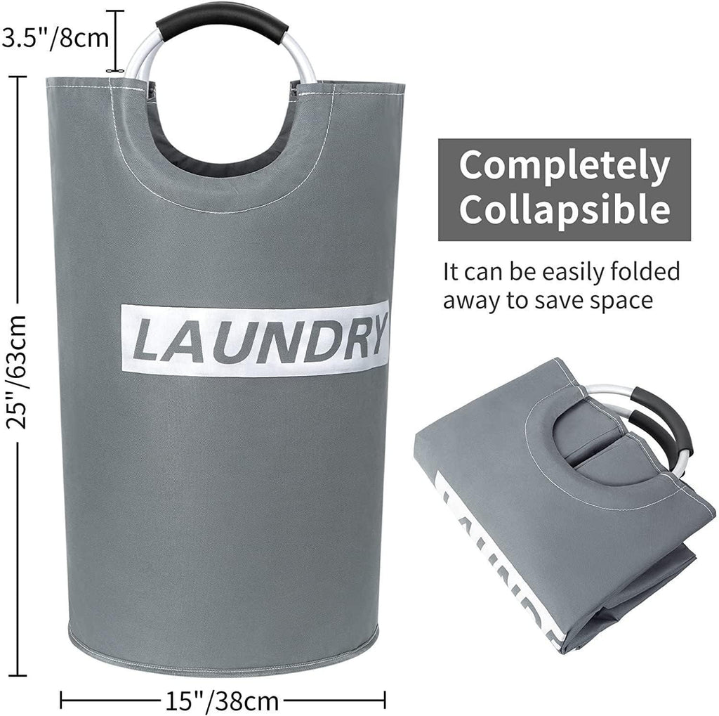 82L Large Laundry Basket Collapsible Fabric Hamper Foldable Laundry Bag With Handles Waterproof Washing Clothes Bin Bag Dirty Cloth Storage (Grey and Silver L)