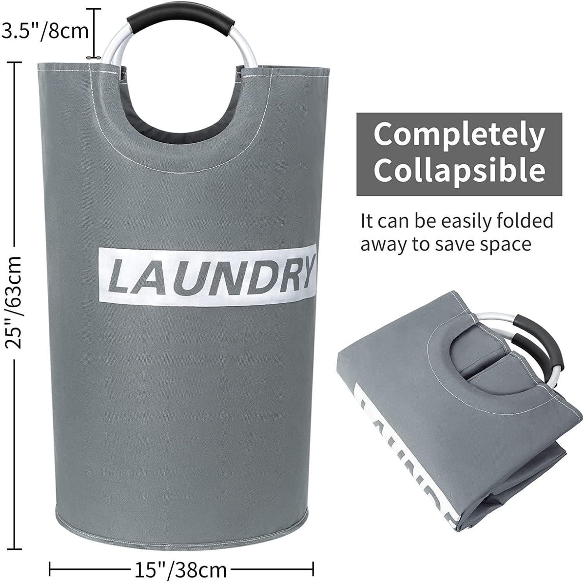 82L Large Laundry Basket Collapsible Fabric Hamper Foldable Laundry Bag With Handles Waterproof Washing Clothes Bin Bag Dirty Cloth Storage (Grey and Silver L)