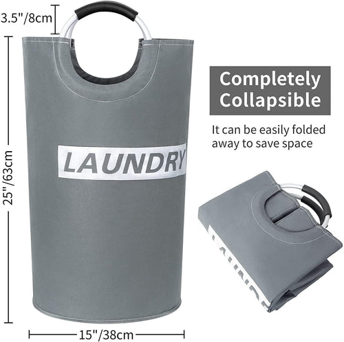 82L Large Laundry Basket Collapsible Fabric Hamper Foldable Laundry Bag With Handles Waterproof Washing Clothes Bin Bag Dirty Cloth Storage (Grey and Silver L)