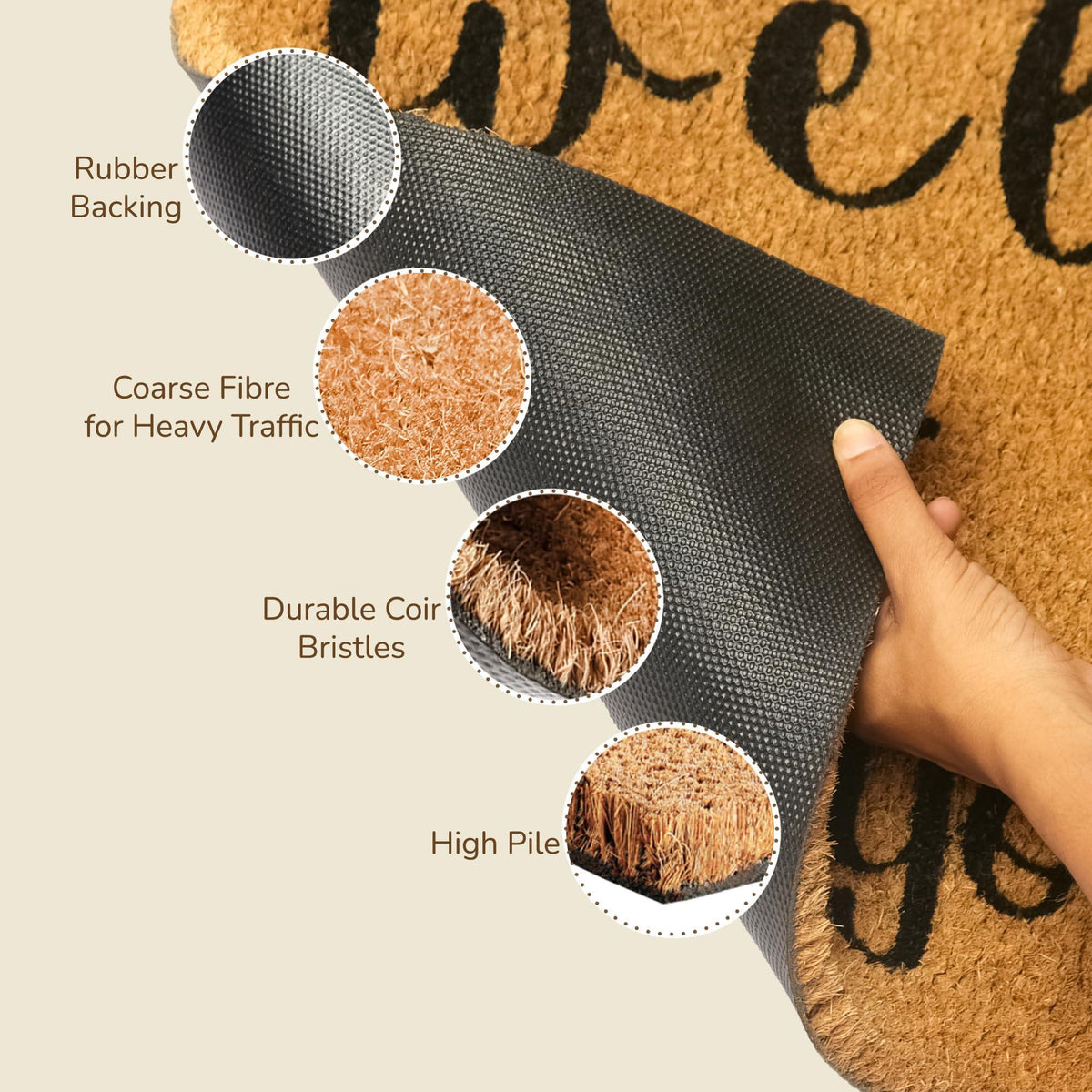 Coir Doormat Front Door Mat with Non Slip PVC Backing Printed Indoor Outdoor Mats for Home & Office Entrance Mats with Hope You Like Dogs Print 30”x17” Beige & Black