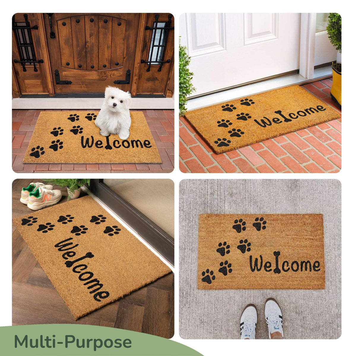 Coir Doormat Front Door Mat with Non Slip PVC Backing Printed Indoor Outdoor Mats for Home & Office Entrance Mats with Hope You Like Dogs Print 30”x17” Beige & Black