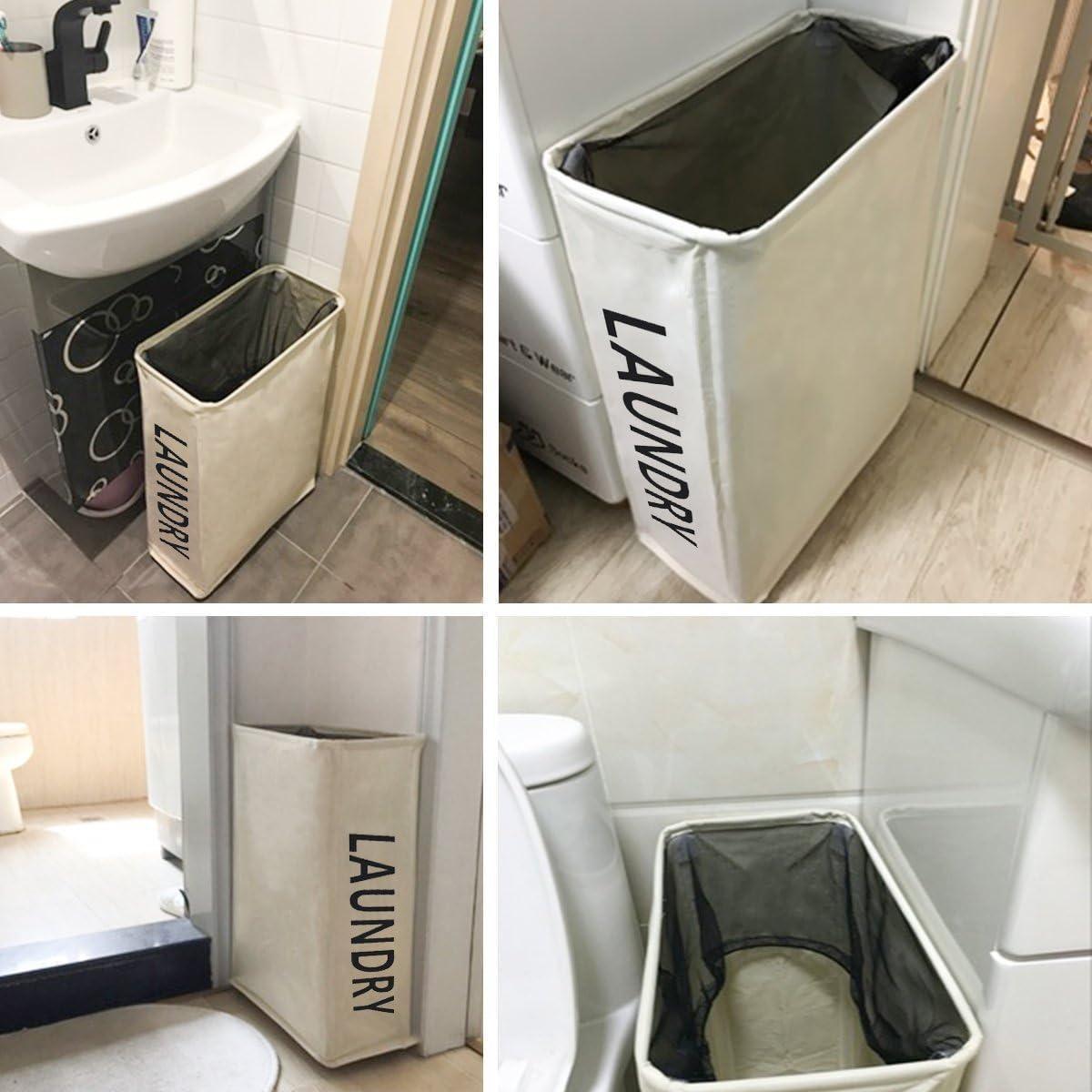 52L Large Slim Rolling On Wheels Laundry Hamper Tall Dirty Clothes Storage Basket Standable Corner Handy Bin Hamper Basket 15×8×22  (22 Inches Printed Beige)