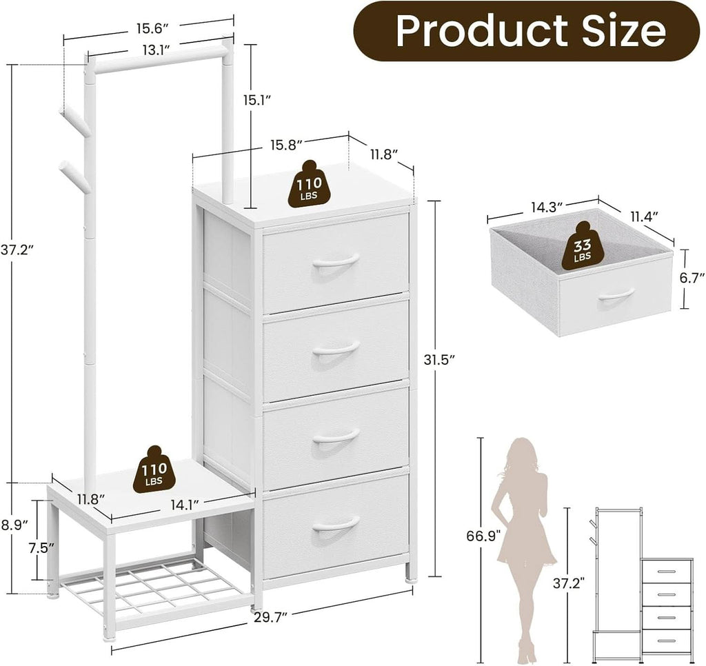 Multifunction White Dresser With Builtin Shoe Rack