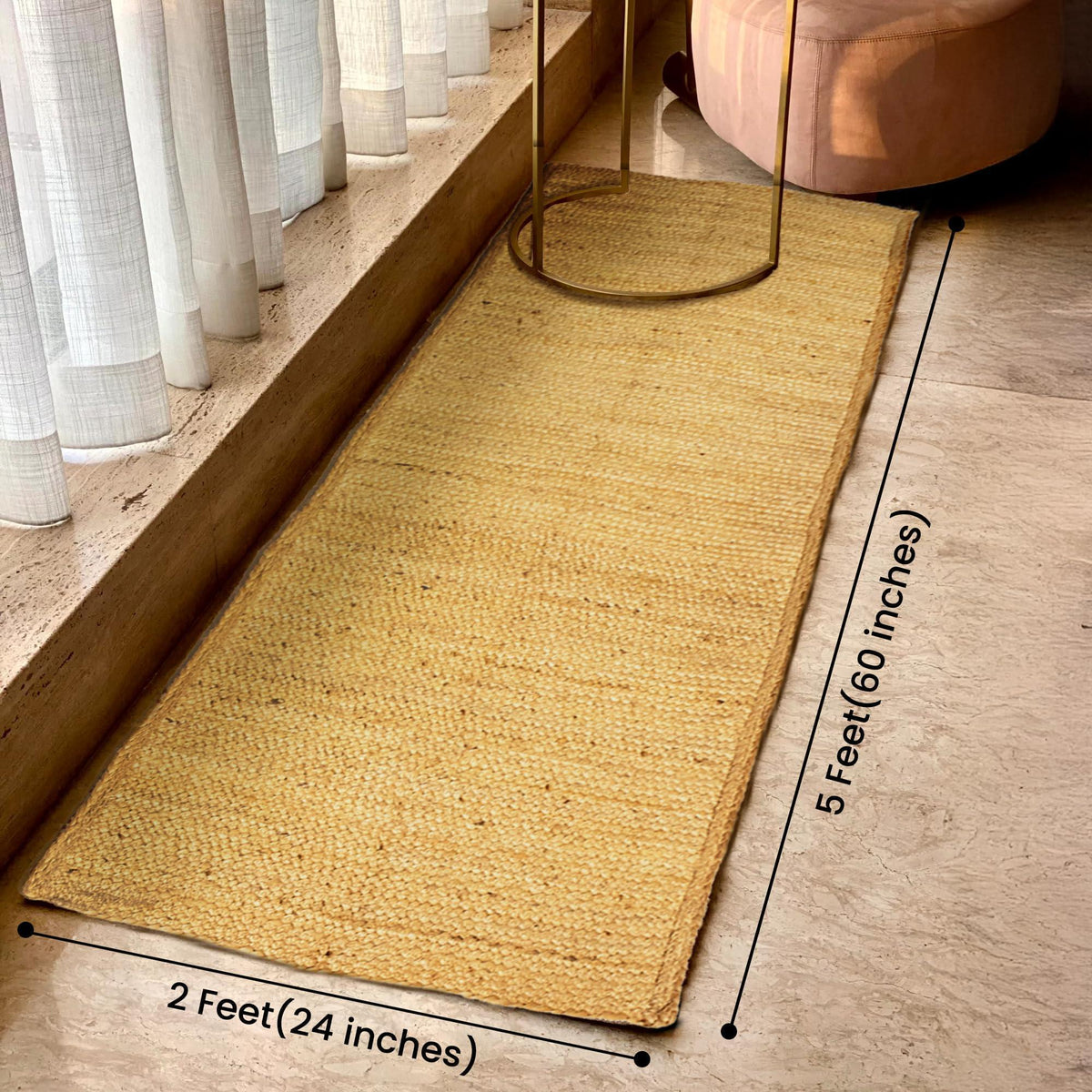 Jute Braided Runner Rug 2x5 ft Natural Handwoven Farmhouse Décor Ideal for Kitchens Bedrooms Hallways Entryways Indoor Spaces