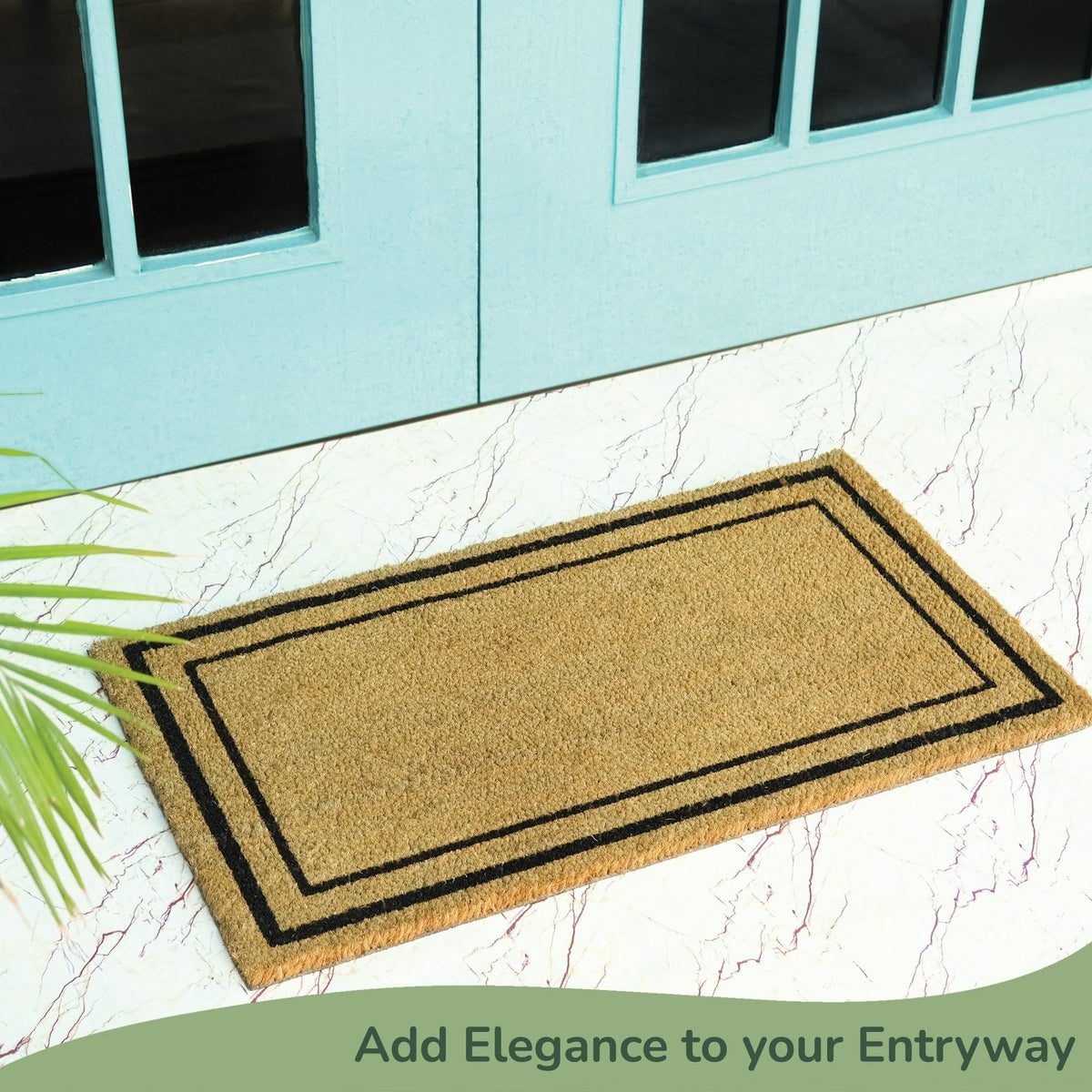 Welcome Doormats Natural Coco Coir Mats with Non Slip PVC Backing Indoor Outdoor Mats for Home & Office Floor Mats for Door Decor Plain Entry Mat with Border Beige & Black 30 x17