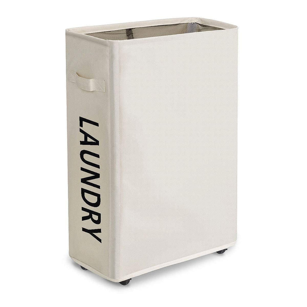 52L Large Slim Rolling On Wheels Laundry Hamper Tall Dirty Clothes Storage Basket Standable Corner Handy Bin Hamper Basket 15×8×22  (22 Inches Printed Beige)