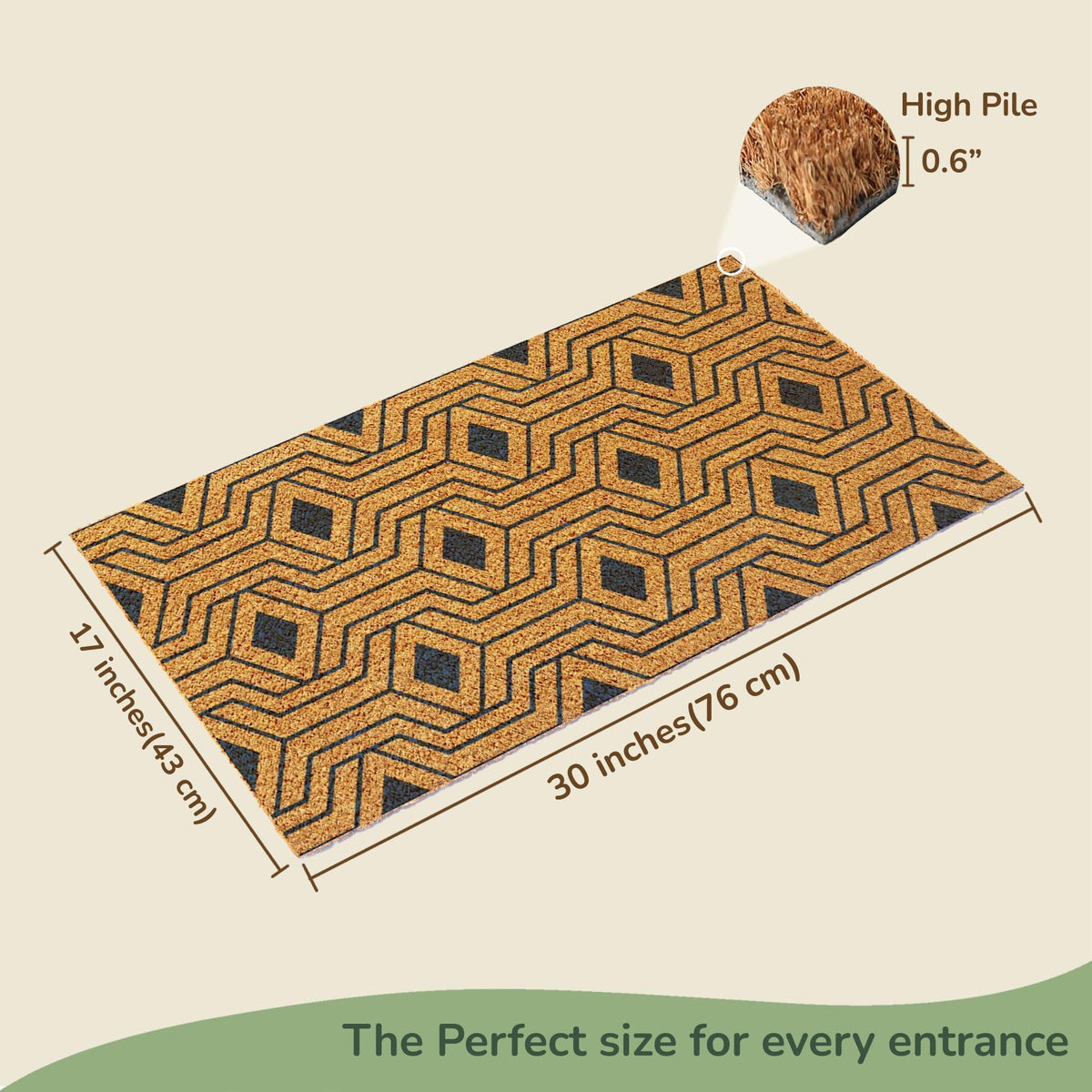 Welcome Doormats Natural Coco Coir Mats with Non Slip PVC Backing Indoor Outdoor Mats for Home & Office Floor Rugs for Door Decor with Geometric Hexagon Pattern Orion Blue 30 x17