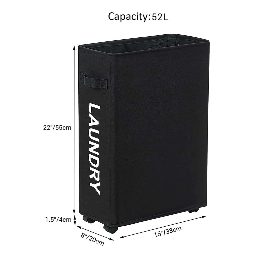 Slim Rolling Laundry Hamper   Roll Hamper On Wheels   Standable Corner Bin   52L Handy Storage Basket   Slim Laundry Basket   Waterproof Dirty Clothes Hamper   15×8×22  (22 Inches Black)