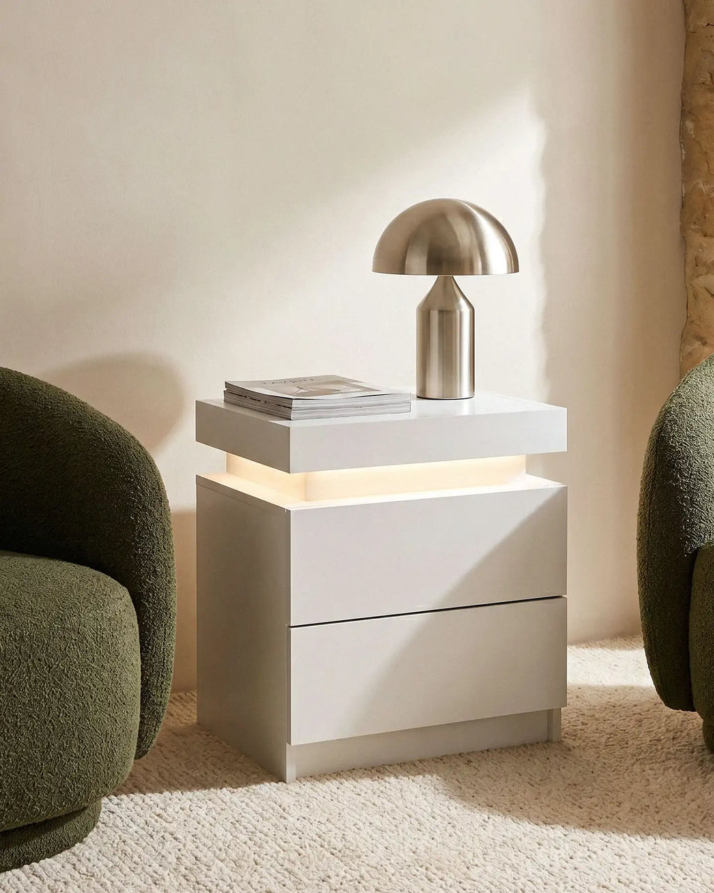 Kumar Bedside Table with RGB Lighting & Charging [2 Drawers]