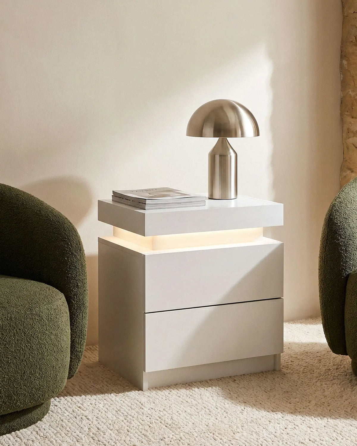 Kumar Bedside Table with RGB Lighting & Charging [2 Drawers]