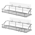 Adhesive Shower Caddy Shower Shelf Organizer for Bathroom Organization with Hooks SUS304 Stainless Steel 2 Pack (Silver)