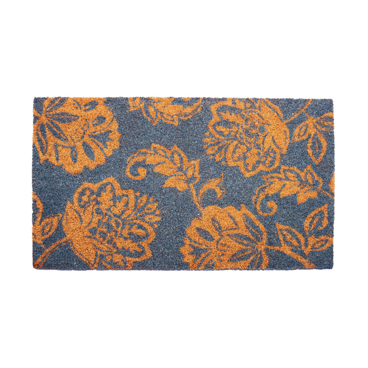 Coir Door Mat Entryway Floor Mats with Non Slip PVC Backing Indoor Outdoor Mat for Front Door Decor Home and Office Welcome Mats with Floral Print Light Blue 30 x17