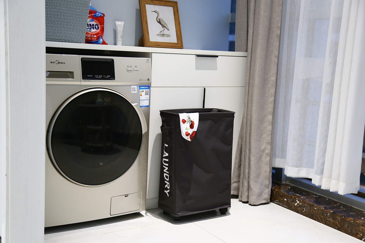 Slim Rolling Laundry Hamper   Roll Hamper On Wheels   Standable Corner Bin   52L Handy Storage Basket   Slim Laundry Basket   Waterproof Dirty Clothes Hamper   15×8×22  (22 Inches Black)