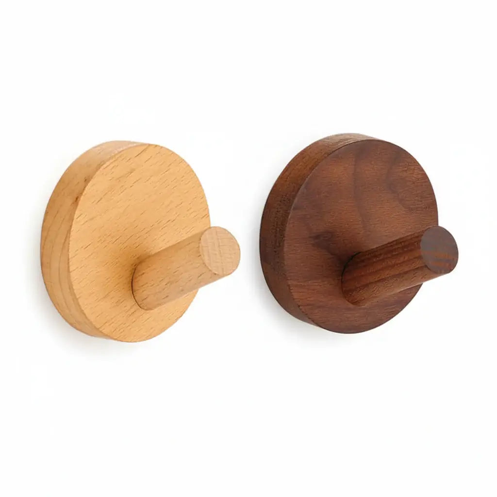 Adhesive Wooden Coat Hooks Wall Hooks 4 Pack, Seamless  Hooks