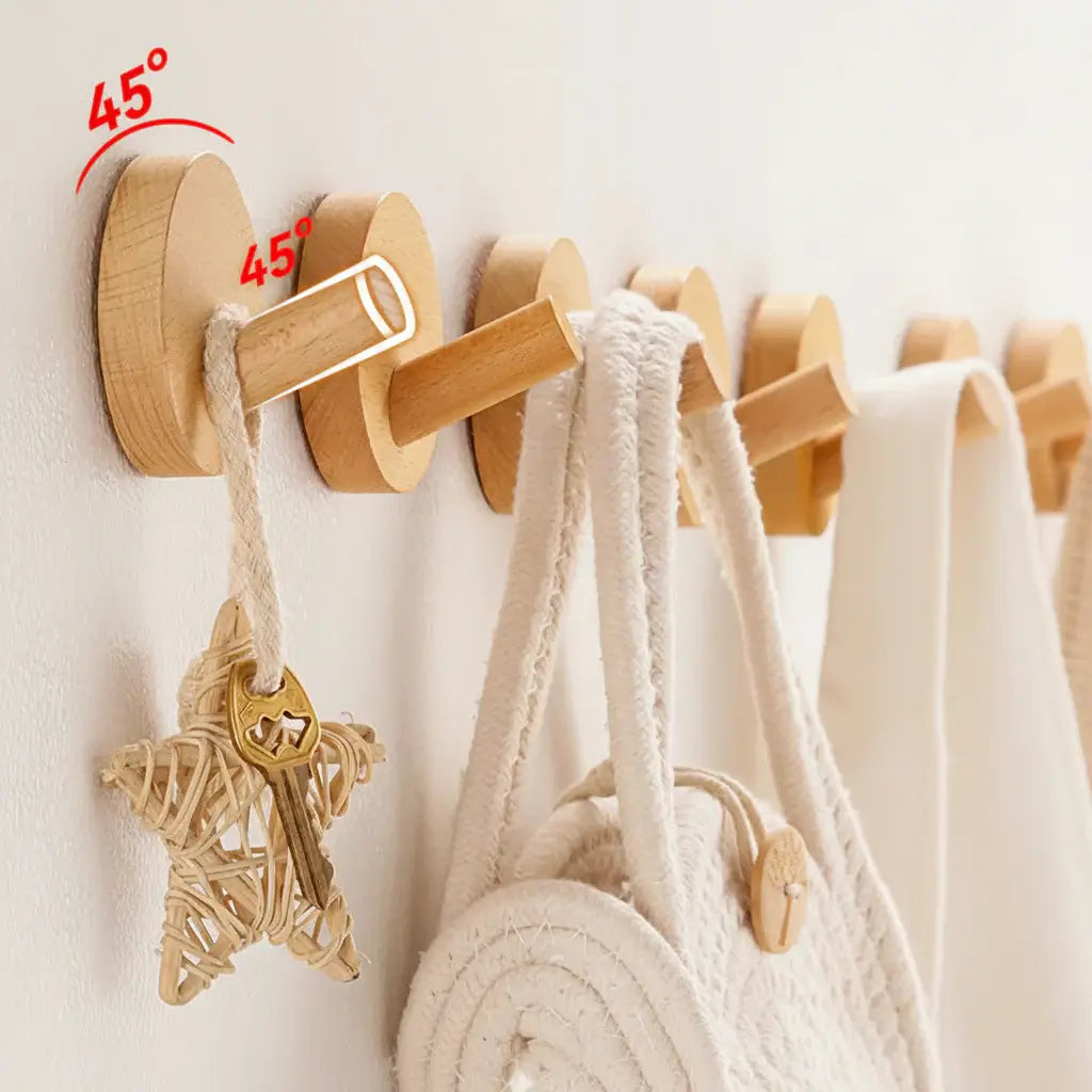 Adhesive Wooden Coat Hooks Wall Hooks 4 Pack, Seamless  Hooks
