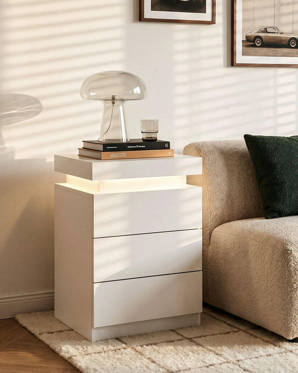Kumar Bedside Table with RGB Lighting & Charging [3 Drawers]