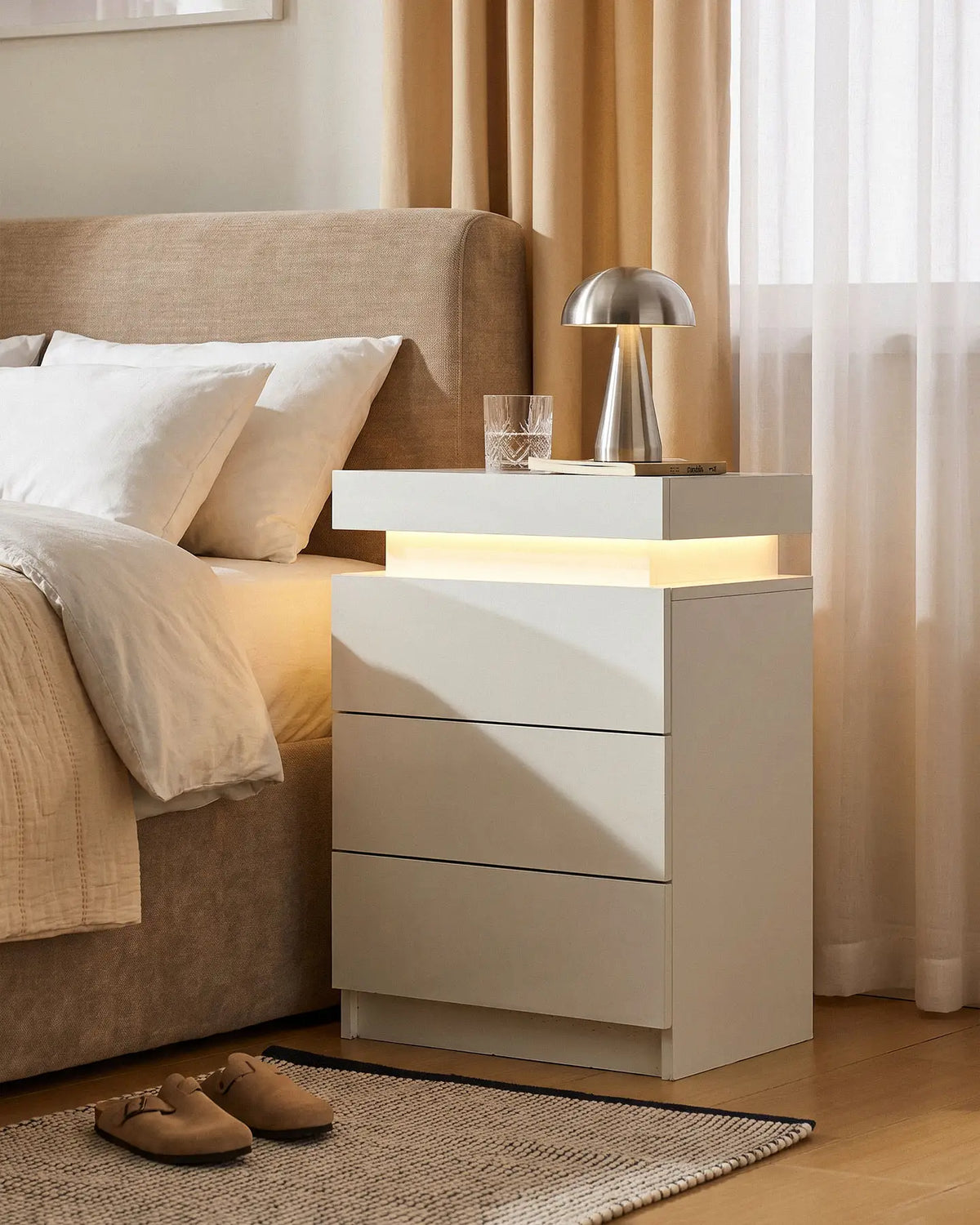 Kumar Bedside Table with RGB Lighting & Charging [3 Drawers]