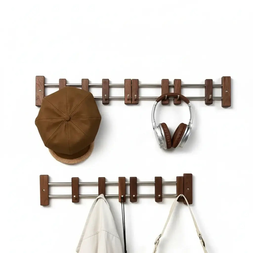 Vintage wooden coat hooks Sliding Wall Hooks Adhesive Coat Organizer