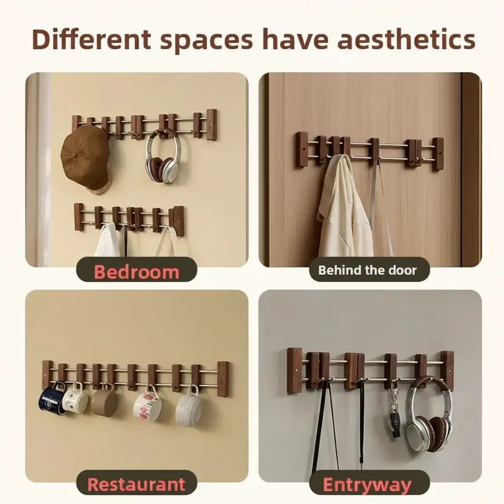 Vintage wooden coat hooks Sliding Wall Hooks Adhesive Coat Organizer