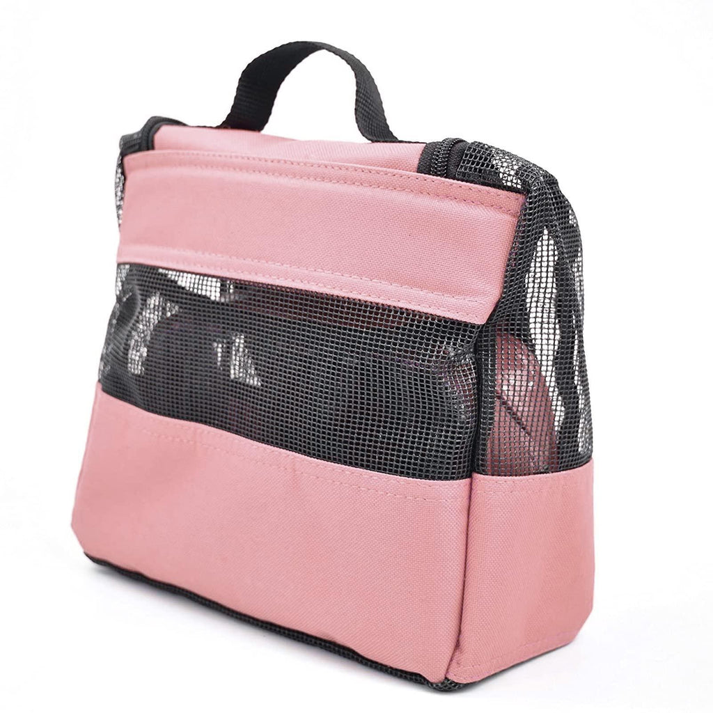 The Fine Living Co. USA Portable Hanging Shower Caddy Organizer with 1 Free Toiletries Case Quick Dry Mesh Shower Caddy Tote Bag Included 1 Metal Hook Perfect for Dorm Camp Travel Gym Pink