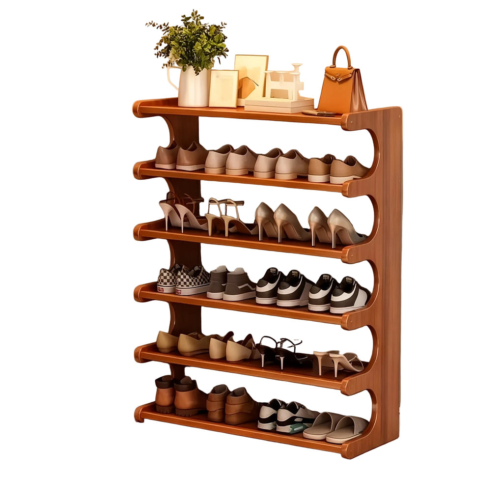 6-Layer Foldable Bamboo Shoe Rack