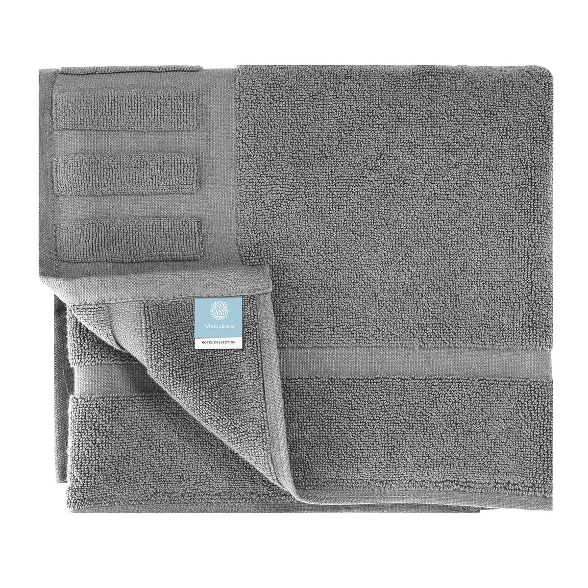 White Classic Luxury Bath Mat Floor Towel Set  Absorbent Cotton Hotel Spa Shower/Bathtub Mats [Not a Bathroom Rug] 22x34  2 Pack  Gray/White