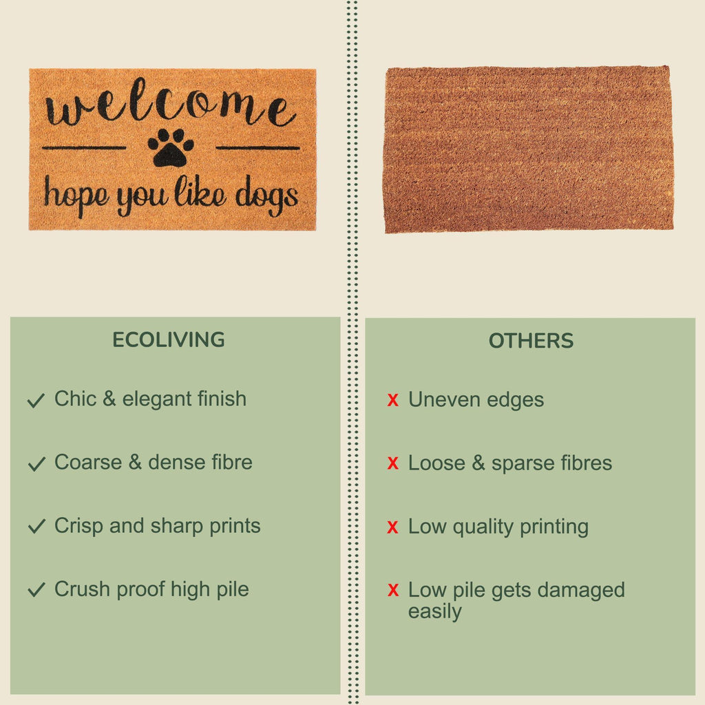Coir Doormat Front Door Mat with Non Slip PVC Backing Printed Indoor Outdoor Mats for Home & Office Entrance Mats with Hope You Like Dogs Print 30”x17” Beige & Black