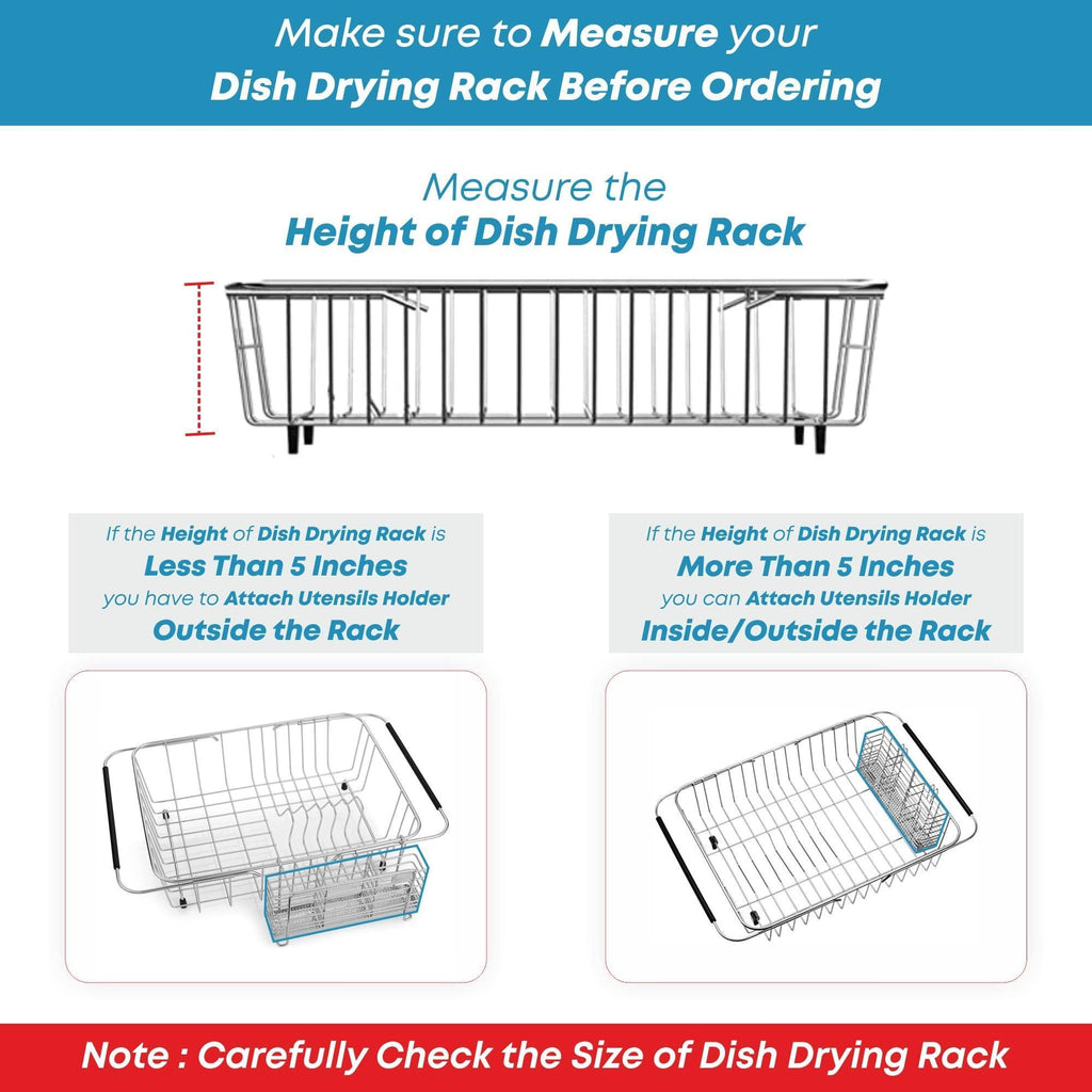 Sturdy 304 Stainless Steel Utensil Drying Rack Basket Holder with Hooks 3 Divided Compartments Rust Proof No Drilling