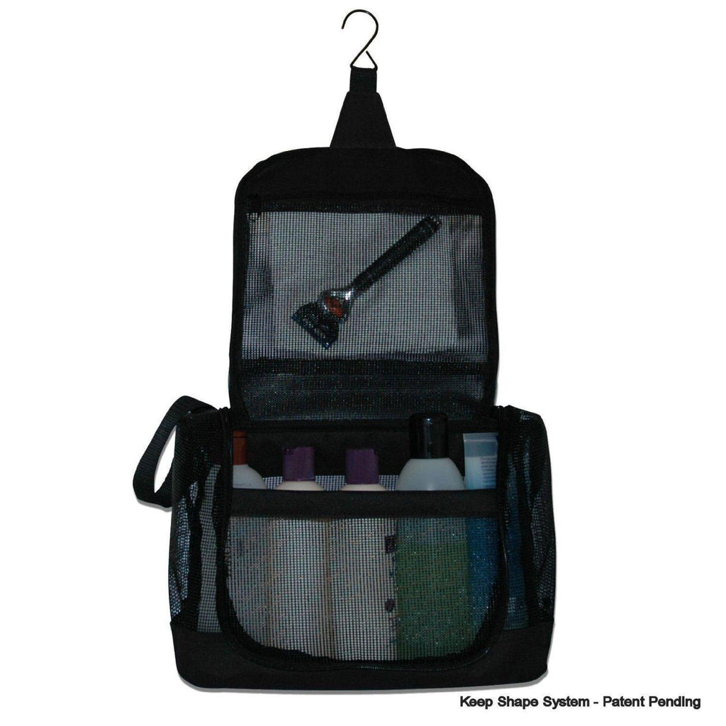 The Fine Living Co. Portable Hanging Shower Caddy Organizer Bag Quick Dry Mesh Shower Caddy Tote Bag Pouch with Metal Hook for Bathroom College Dorm Camp Gym Camping Toiletry Bath (12”x3”x8”)