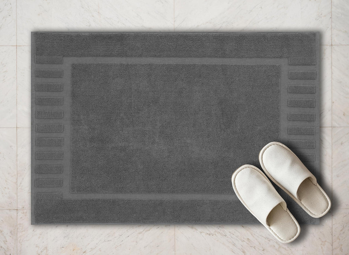 White Classic Luxury Bath Mat Floor Towel Set  Absorbent Cotton Hotel Spa Shower/Bathtub Mats [Not a Bathroom Rug] 22x34  2 Pack  Gray/White