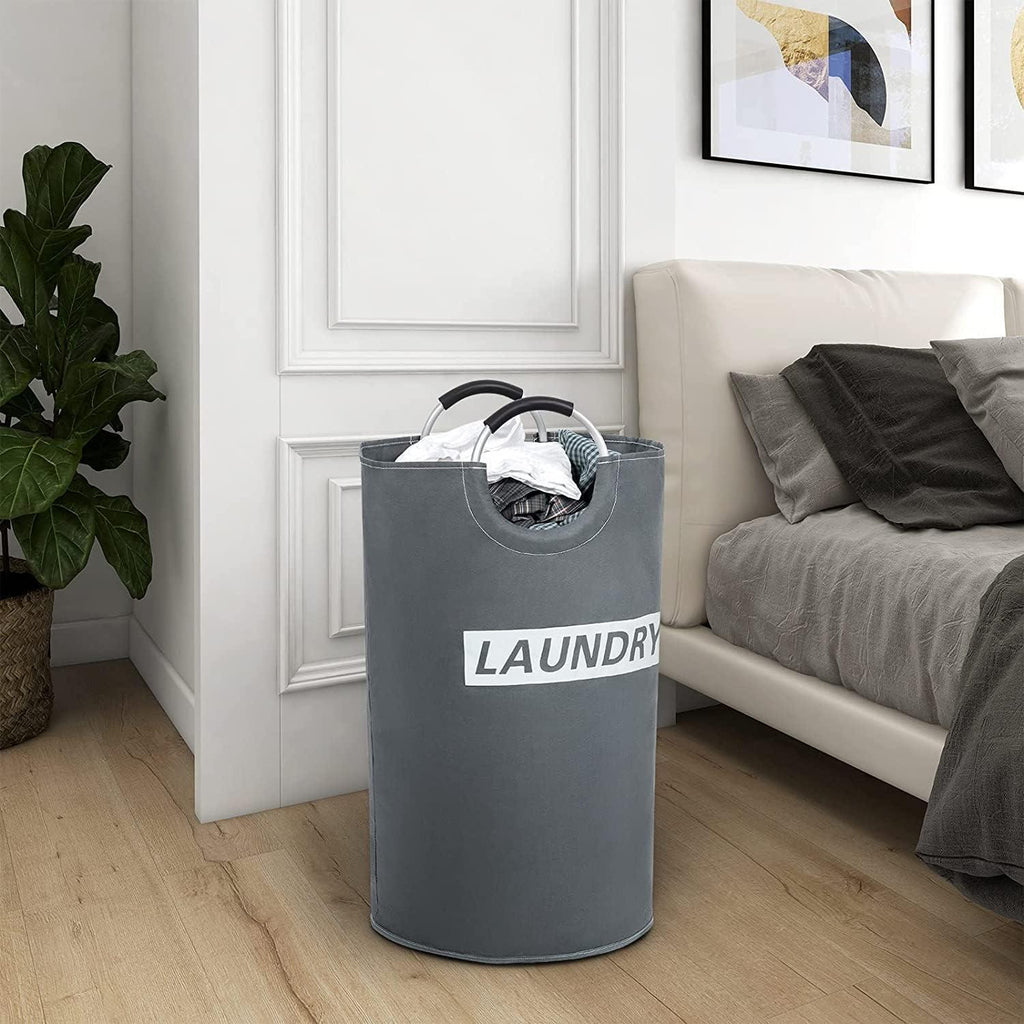 82L Large Laundry Basket Collapsible Fabric Hamper Foldable Laundry Bag With Handles Waterproof Washing Clothes Bin Bag Dirty Cloth Storage (Grey and Silver L)