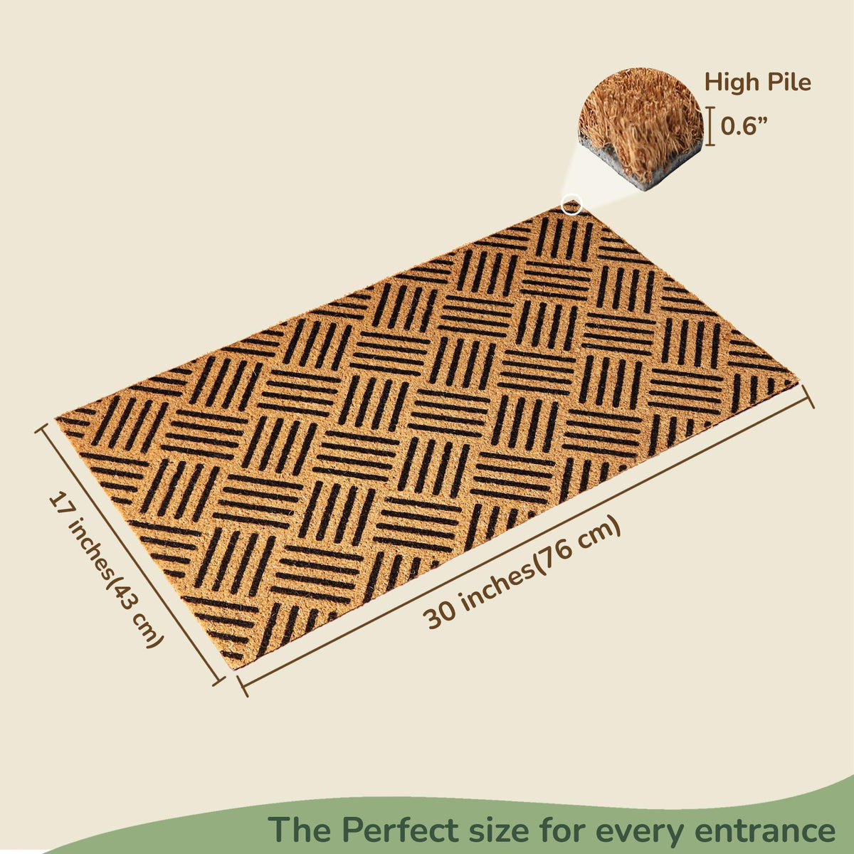 Welcome Doormats Natural Coco Coir Mats with Non Slip PVC Backing Indoor Outdoor Mats for Home & Office Floor Rugs for Door Decor Geometric Porch Rug with Black Diamond Pattern 30 x17