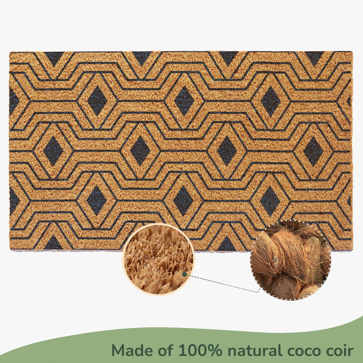 Welcome Doormats Natural Coco Coir Mats with Non Slip PVC Backing Indoor Outdoor Mats for Home & Office Floor Rugs for Door Decor with Geometric Hexagon Pattern Orion Blue 30 x17
