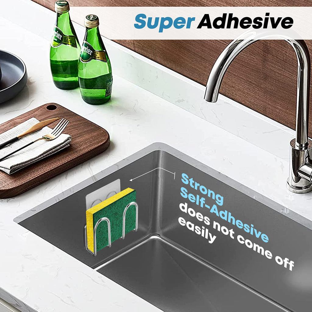 Kitchen Sponge Holder  Sink Caddy for Sponges Scrubbers Soap. No Drilling Adhesive Rustproof SUS304 Stainless Steel Compact Kitchen Sink Accessories