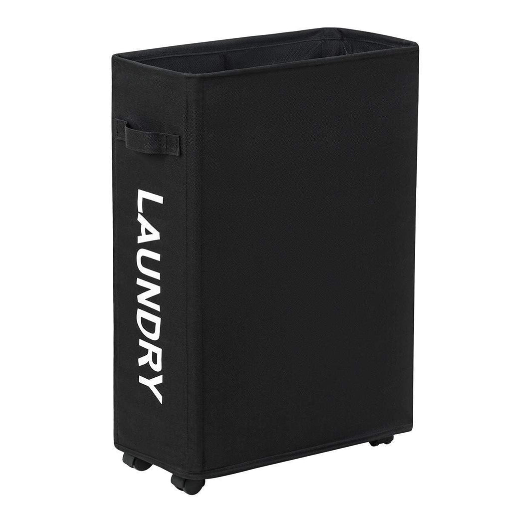 Slim Rolling Laundry Hamper   Roll Hamper On Wheels   Standable Corner Bin   52L Handy Storage Basket   Slim Laundry Basket   Waterproof Dirty Clothes Hamper   15×8×22  (22 Inches Black)