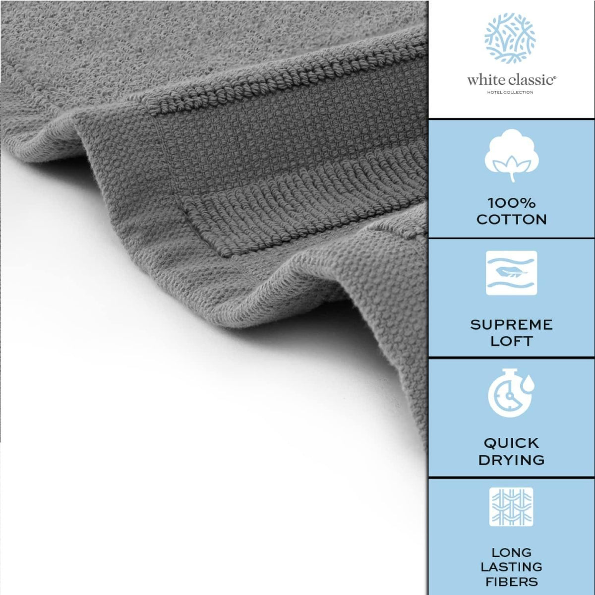 White Classic Luxury Bath Mat Floor Towel Set  Absorbent Cotton Hotel Spa Shower/Bathtub Mats [Not a Bathroom Rug] 22x34  2 Pack  Gray/White
